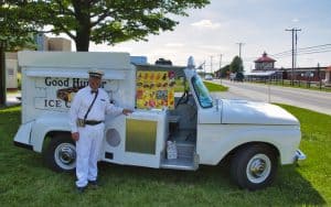A restored Good Humor Truck and man dressed as the Good Humor Man. Photo by Greg Kelton, Dreamstime. A memory of childhood excitement when the Good Humor Truck came to the neighborhood: from hearing the bells to enjoying the 
