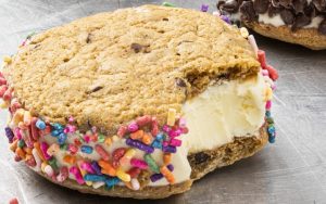 America’s Test Kitchen offers a recipe for DIY Ice Cream Sandwiches, made with chocolate chip cookies designed for the tasty task. Image