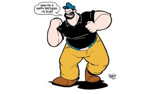 A drawing of Bluto by Randy Milholland, the Popeye Sunday cartoonist, especially for Boomer Magazine Image