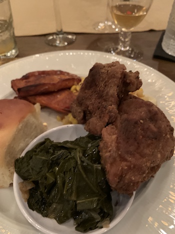 Southern fried chicken dinner by Joy Crump of Foode restaurant, inspired by Chef Edna Lewis's recipe.