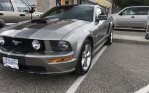 A gray 45th-anniversary Mustang with a glass roof, five-speed standard transmission. Wesley Shennan appreciates his Mustang as well as efforts to curb global warming. He wonders, what does the future of the car look like? Image