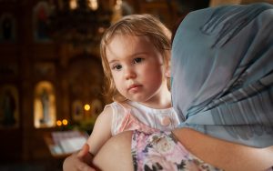 young girl at church Valeriia Titarenko Dreamstime. The 2-year-old gave a gift of canned peas, demonstrating the joy of giving. The world needs “More peas, please,” says her proud grandmother. Image