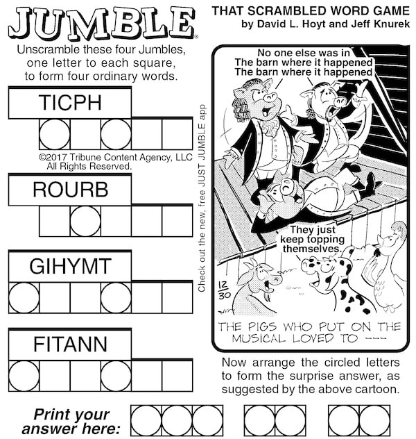 Jumble Puzzles with Bugs and Pigs - the classic version features performing pigs