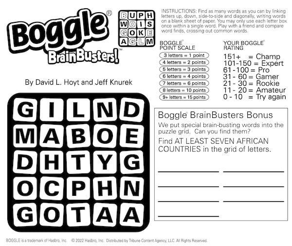 Boggle African countries puzzle