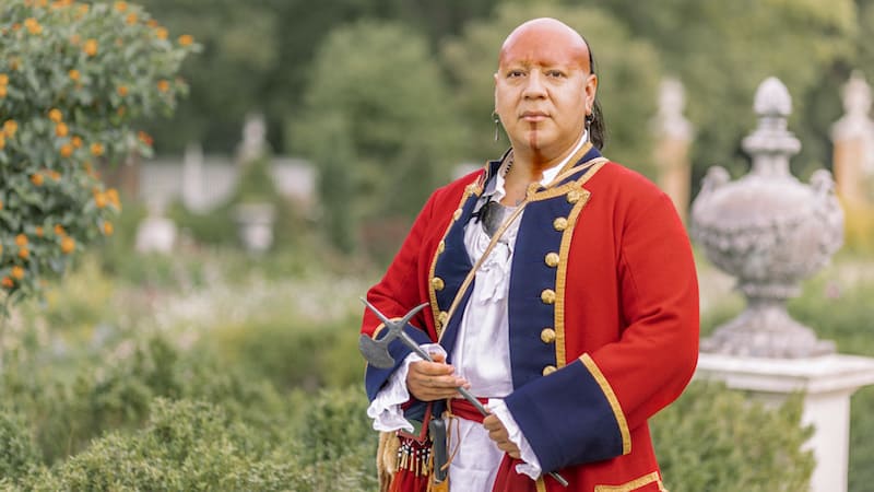 Nation Builder Oconostota behind the Governor's Palace, portrayed here by Kody Grant. For: Honor American Indian Heritage Month and imbibe history – and beer – and music. In this week’s What’s Booming RVA: Celebrations of History, Beer, and Music. Image