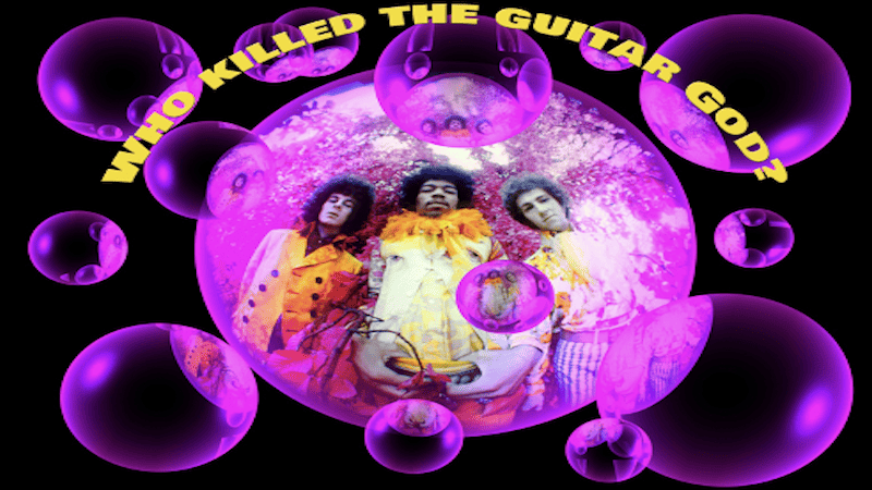 Album cover art of Jimi Hendrix with article title, "Who Killed the Guitar God?" from Karl Ferris. Album designer Karl Ferris and writer David Comfort teamed up to solve the mystery of Jimi Hendrix's death, using new revelations.