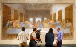 Rick Steves and crew with Leonardo da Vinci's Last Supper at the Church of Santa Maria delle Grazie in Milan. Travel writer Rick Steves offers tips for appreciating great art, based on his travels and public TV miniseries, 