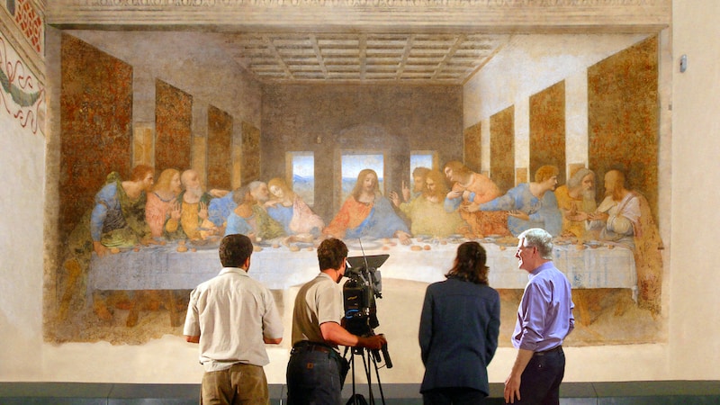Rick Steves and crew with Leonardo da Vinci's Last Supper at the Church of Santa Maria delle Grazie in Milan. Travel writer Rick Steves offers tips for appreciating great art, based on his travels and public TV miniseries, 