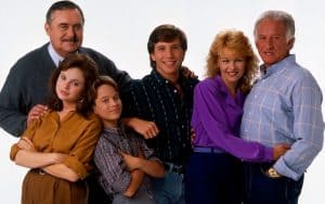 Cast of Mr. Belvedere including Ilene Graff with Bob Uecker at right and Christopher Hewett at left - ABC publicity photo. Ilene Graf played TV mom Marsha Owens in ’80s sitcom “Mr. Belvedere” with Bob Uecker and Christopher Hewett and now has a Christmas special. Image