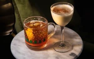 Holiday cocktail at the Evergreen at Birdie's for Holiday Cheers RVA. Image