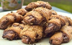 MS Easy Chocolate Tahini Rugelach feature image. For article on three new Hanukkah recipes from celebrity chef George Duran Image
