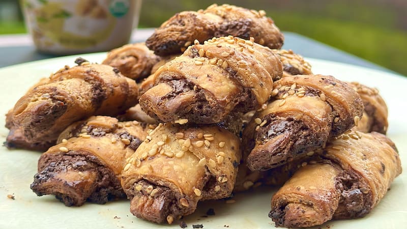 MS Easy Chocolate Tahini Rugelach feature image. For article on three new Hanukkah recipes from celebrity chef George Duran