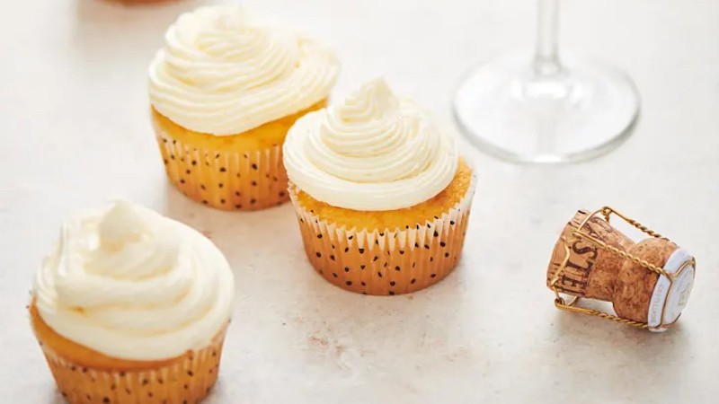French 75 Cupcakes, based on the classic cocktail, are light and sweet with a boozy punch from Champagne and gin from cake to frosting. Image