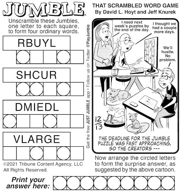 Jumble puzzle with rushed cartoonists