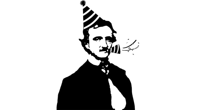 Edgar Allan Poe with a party hat. This week’s What’s Booming: Cerebral Selections blend music, visual and performing art, reading, lectures, and a 114th birthday party for Edgar Allan Poe. Image