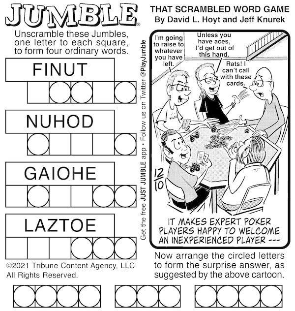 Classic Jumble puzzle: surprise answer re. poker players