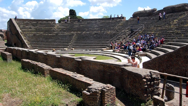 The show still goes on in ancient Ostia's theater.. Ruins that rival those at Pompeii – ancient buildings, frescoes, and mosaics are wonderfully preserved over the millennia at Ostia Antica.