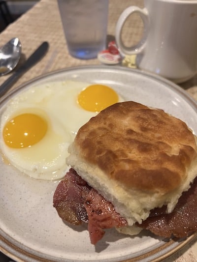 ham biscuit and eggs at Trish's Mountain Diner in Gatlinburg, Tennessee