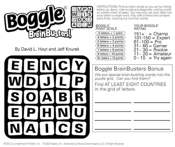 Boggle game: Find the countries in the letters