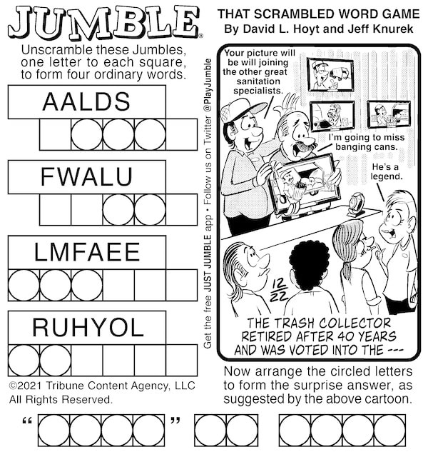 Jumble classic, with a trash collector clue