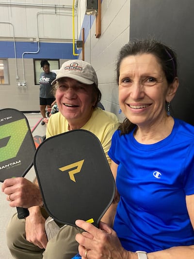 Richard and Mary Jo Panettieri of Newtown, Conn., aim to play pickleball in all 50 states, including North Carolina, which they crossed off the list at Tarboro Road Community Center in Raleigh Tuesday, March 7. (Josh Shaffer/The News & Observer/TNS)