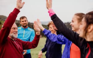 outdoor exercise group. Image by Pojoslaw, for article on pampering fitness tips. Image
