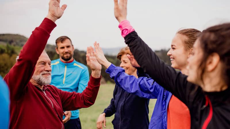 outdoor exercise group. Image by Pojoslaw, for article on pampering fitness tips. Image