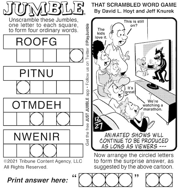 Classic Jumble puzzle, part of cartoons and twins combo posting of adult and kids' puzzles