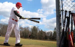 A 56-Year-Old Playing Competitive Baseball: Jim Fullan, 56, who is a member of the Montgomery County Community College baseball team, takes a practice swing during their game in Blue Bell, Pennsylvania, on March 5, 2023. (David Maialetti/The Philadelphia Inquirer/TNS) Image