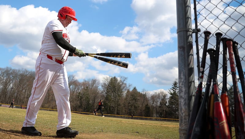 A 56-Year-Old Playing Competitive Baseball: Jim Fullan, 56, who is a member of the Montgomery County Community College baseball team, takes a practice swing during their game in Blue Bell, Pennsylvania, on March 5, 2023. (David Maialetti/The Philadelphia Inquirer/TNS)