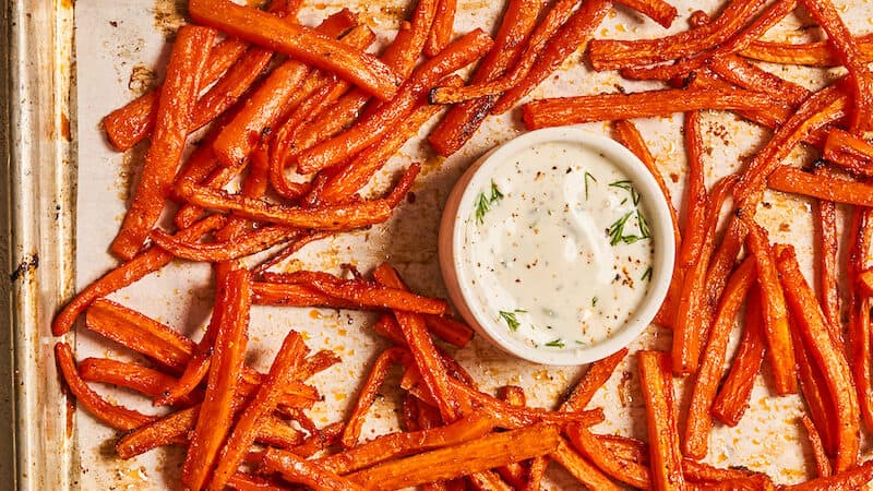 These crispy carrot fries are crispy on the outside, tender on the inside. Image
