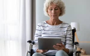 Woman in a wheelchair on a tablet. Exercise your mind with the Boggle puzzle, one of America’s favorite word-search challenges. In this puzzle, find seven five-letter mammals. Image