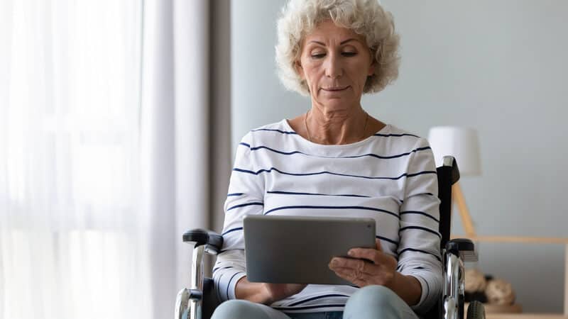 Woman in a wheelchair on a tablet. Exercise your mind with the Boggle puzzle, one of America’s favorite word-search challenges. In this puzzle, find seven five-letter mammals. Image