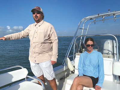 Aboard the Skimmer for the eco-tour, with Captain Zach McKenna and first mate Sara, off the waters of St. Augustine