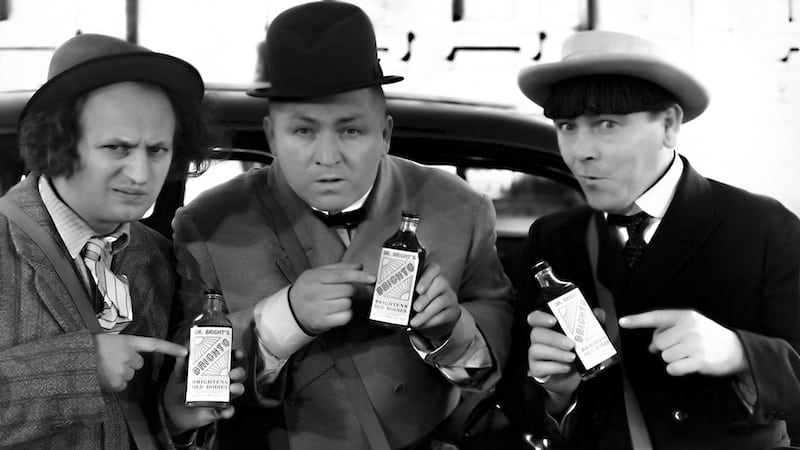 The Three Stooges, Larry, Curly, Moe, in the 1937 short Dizzy Doctors - Columbia Pictures. "A Tour De Farce: The Complete History of the Three Stooges on the Road”