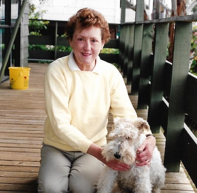 The author's mother and her last dog, Rufus, for his heartwarming look at whether dogs go to heaven.