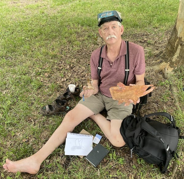 Artist David LeRoy Ross is seen here sketching on Belle Isle. He has lived in New York, London, Mexico City, Brisbee (AZ), and Italy – and likes RVA best. “Richmond is an unbelievable city. Where else can you go and have all of this wilderness in the middle of the city? An artisan metalsmith, his professional career was selling spy equipment – a career that included providing consultation for actors such as Jon Voight, Sean Penn, and Robert De Niro.