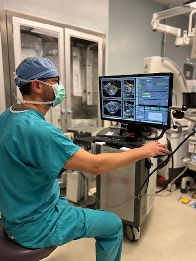 Dr Daniel Khera-McRackan treating a patient on the Sonablate HIFU device at UNC Rex Hospital in Raleigh, North Carolina.