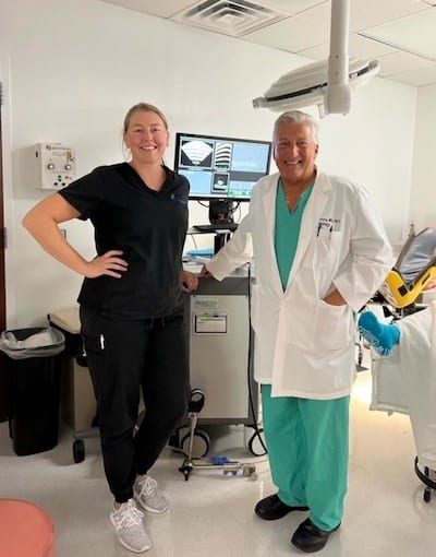 Dr Frank Tortora with his experienced HIFU support technician, Emily Pichette, at WakeMed Cary Hospital in Cary, North Carolina.