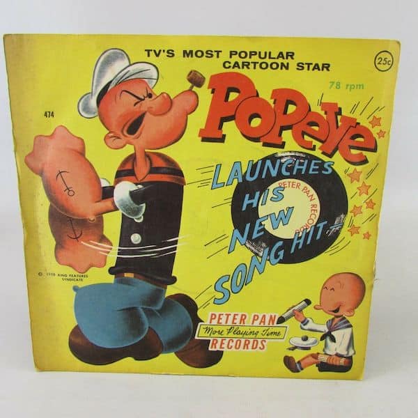 A 1958 children’s recording noting the spinach-eater was TV’s most popular cartoon star!