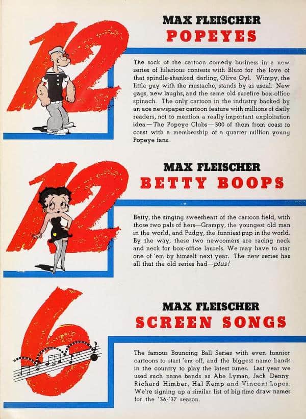 This advertisement mentions the success Popeye cartoons were having on theater screens during the 1930s. Published here in honor of Popeye's birthday.