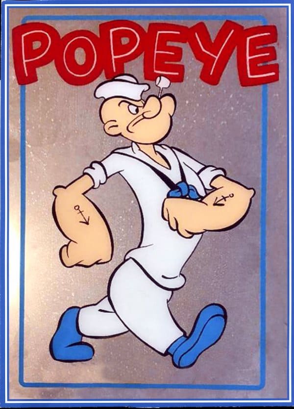 A mirror manufactured in Japan depicting how Popeye appeared in the majority of his television cartoons produced from 1960-62.