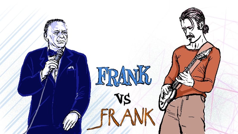 Frank Sinatra and Frank Zappa sketches, for music quiz