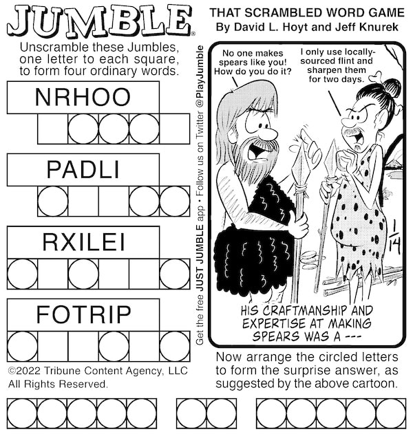 Classic Jumble puzzle with cave crafters mystery answer