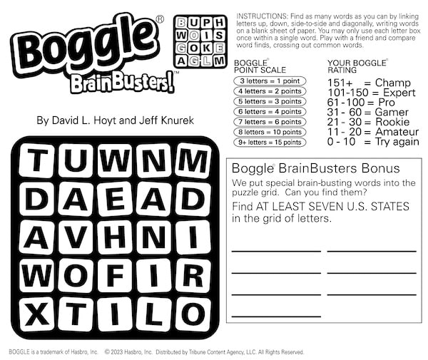 Boggle puzzle for Aug. 21, 2023: Find 7 states hidden in the letters