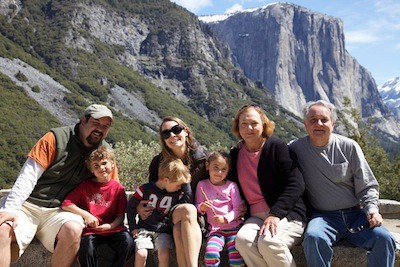 Sherrill Pool Elizondo and her husband with their son, daughter-in-law, and grandkids.