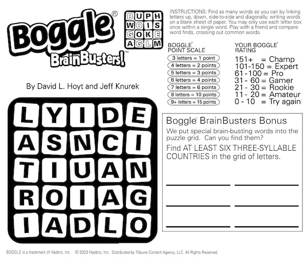 Boggle BrainBusters puzzle. This edition: country clues