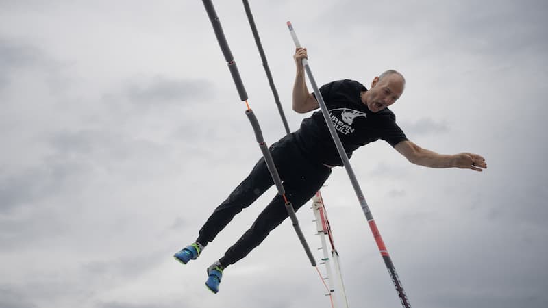 One of the pole vaulting seniors, Wayne Anderson practiced his pole vaulting technique at the Blake High School track. Wayne Andersen competed as a high school athlete in the pole vault. Fifty years later, he came back to the sport and he’s now among the most senior pole vaulters still competing. He trained alongside some high school pole vaulters he coaches at Blake High School in Hopkins on Tuesday evening, July 11, 2023. ] JEFF WHEELER • jeff.wheeler@startribune.com