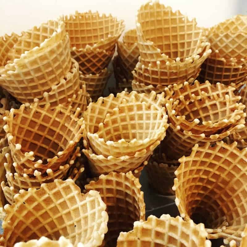Ice cream cones waiting to be filled. At Scoop RVA in Richmond, Virginia.