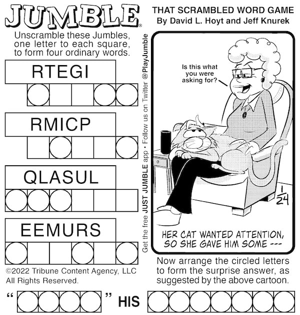 classic Jumble puzzle game, with a bit of kitty love as the surprise answer